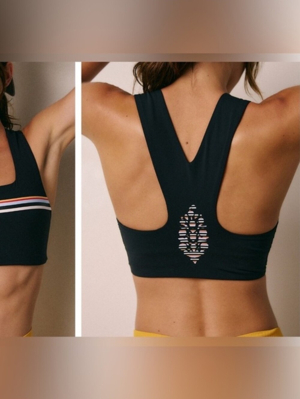 Free People x FP Movement Win Win Sports Bra Striped Logo Black Large NWT $48 - Picture 3 of 10